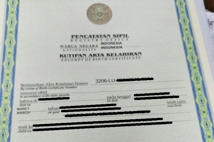 Ilustrasi akta kelahiran. Sumber Kompas.com