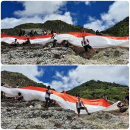 Foto Kibar Bendera Merah Putih Raksasa di Gunung Ambang, Sulut (Sumber: DPN RSI)