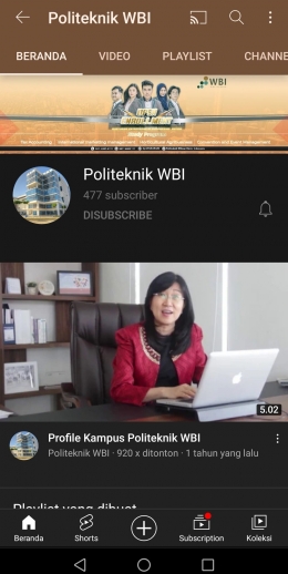 Youtube Channel Politeknik WBI (dokpri)