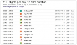 Lebih dari 100-an penerbangan per hari untuk rute Gimpo - Jeju. Sumber: tangkapan layar google