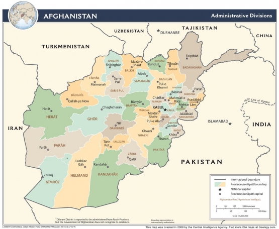 Peta negara Afghanistan. Sumber: www.geology.com