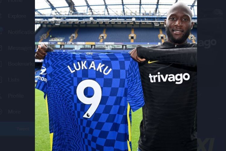 Romelu Lukaku saat diperkenalkanmenjadi pemain baru Chelsea musim 2021/2022 (TWITTER.com/ChelseaFC/via Kompas.com)