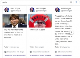 Nama Conte pun disebut jurnalis terkenal, Piers Morgan lewat cuitannya. Sumber: Google/Twitter/Search: Arteta