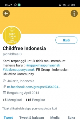 Tangkapan layar Twitter Childfree Indonesia (dokumen pribadi)