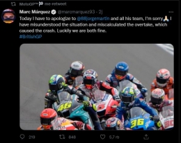 Marc Marquez minta maaf. Sumber: Twitter/marcmarquez93