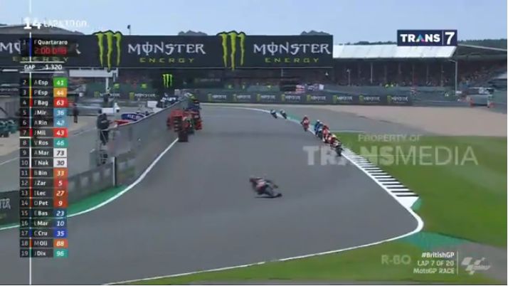 Quartararo membuat jarak dengan pembalap di belakangnya. Sumber: Motogp/Transmedia/Trans7