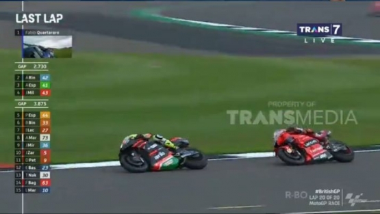 Pertarungan sengit antara Aleix dan Miller untuk podium ketiga. Sumber: Motogp/Transmedia/Trans7