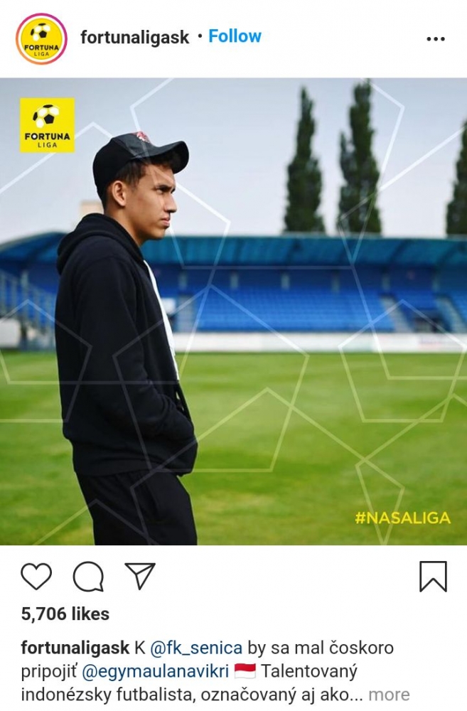 Penyelenggara liga Slovakia pada Senin (30/08/21) mengumumkan bergabungnya Egy ke FK Senica. Gambar: tangkapan layar instagram @fortunaligask