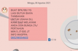 Screen capture dari SMS Pinjol Ilegal yang saya terima