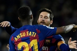 Ansu Fati, Pemain Barca mengenakan nomor 10 yang dikenakan Lionel Messi sebelumnya. Foto: AFP/Lluis Gene via Kompas.com