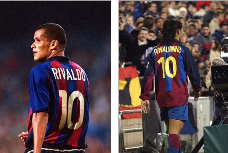 Rivaldo dan Ronaldinho tercatat pernah menjadi pemilik nomor 10 di Barcelona: Dailymail.co.uk
