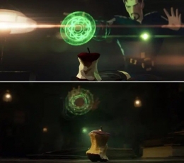 Scene ini juga menjadi scene ikonik Doctor Strange saat mempelajari waktu. Sumber : Buzz Feed
