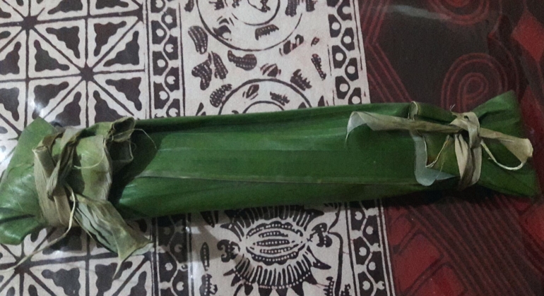 Bawang daun dibungkus daun pisang seperti lontong sebelum disimpan di kulkas (Dokpri)