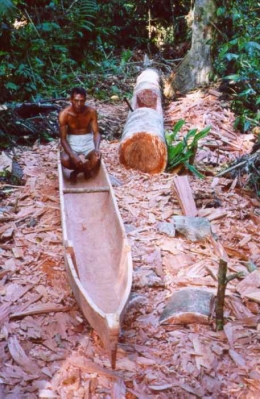 Pembuatan perahu kole-kole secara tradisional dari kayu utuh di Maluku (dok. pribadi Hanom Bashari) 