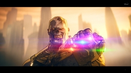 Zombie Thanos saat memakai infinity gauntlet di episode 5 serial What If. Sumber : Disney+