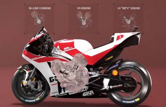 Bentuk mesin V4 90 derajat atau L4 Ducati yang kini juga digunakan Aprilia. Sumber: via Blogotive.com