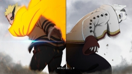 Gambar kolase Naruto mode baryon dan Isshiki | via: twitter.com/@kurahiidenn