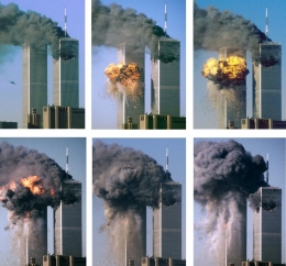 Foto series kejadian serangan Gedung WTC. Sumber : History