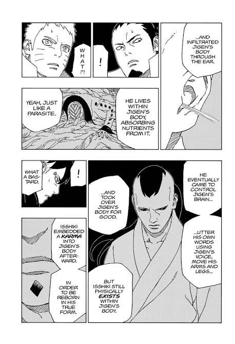 Cerita Isshiki memasuki tubuh Jigen yang dijelaskan di manga Boruto (sumber: animehunch.com)
