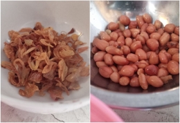 Bawang merah goreng dan kacang tanah goreng pelengkap soto (Dokumentasi pribadi).