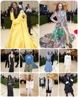 Sejumlah selebritas pria yang menerapkan genderless fashion di Met Gala 2021. | Getty Images via Vogue.com