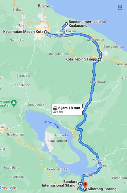 Medan - Kualanamu - Tebing Tinggi - Bandara Silangit Siborongborong (Dok : Google maps)