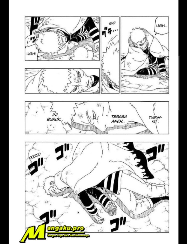 Nampak Naruto terkulai lemas setelah menggunakan mode baryon (sumber: mangaku.club)