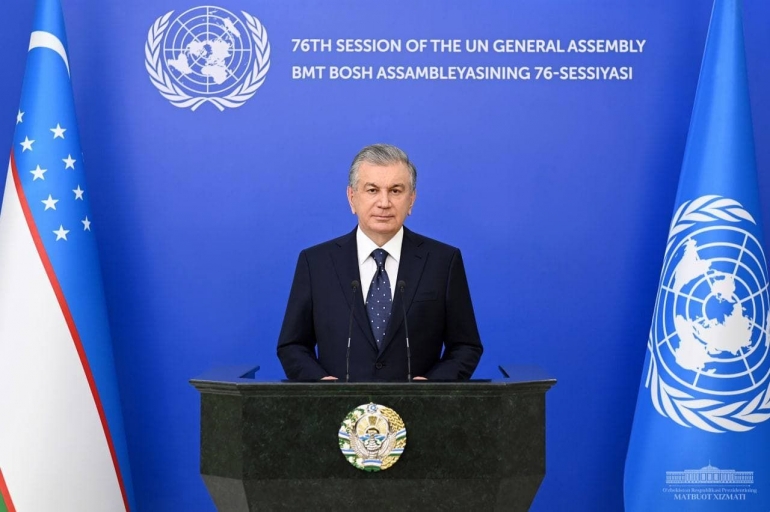 Presiden Shavkat Mirziyoyev Menyampaikan Pidatonya (Rekaman/Virtual) pada Sidang ke-76 Majelis Umum PBB