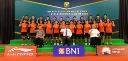 Tim Indonesia di Piala Sudirman 2021 dan Piala Thomas-Uber 2020 saat dilepas oleh pengurus PBSI: badmintonindonesia.org