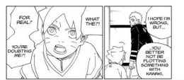 Naruto menuduh Boruto cemburu kepada Kawaki. (sumber: Dok. Viz Media)