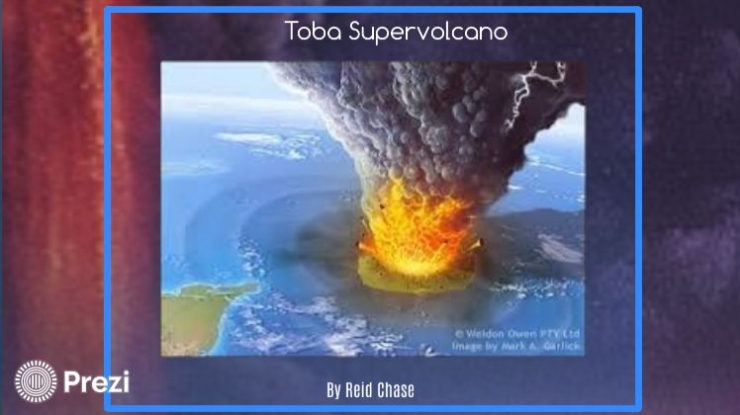 Gambaran ledakan dahsyat Danau Toba 75 ribu tahun lalu. Gambar dari sprezi.com