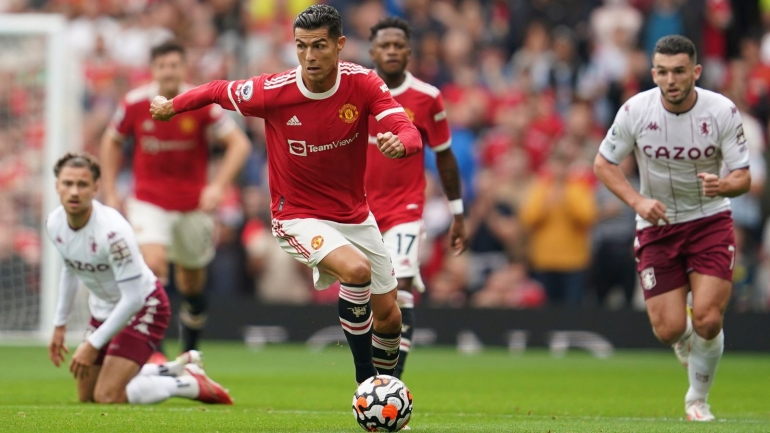 Cristiano Ronaldo beraksi melawan Aston Villa di Old Trafford yang berakhir dengan kekalahan 0-1 Manchester United (Foto Skysports)