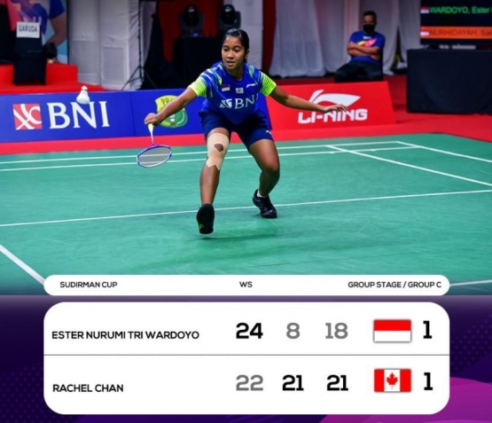 Ester Nurumi gagal memetik kemenangan dalam debutnya di level senior: badmintonindonesia.org