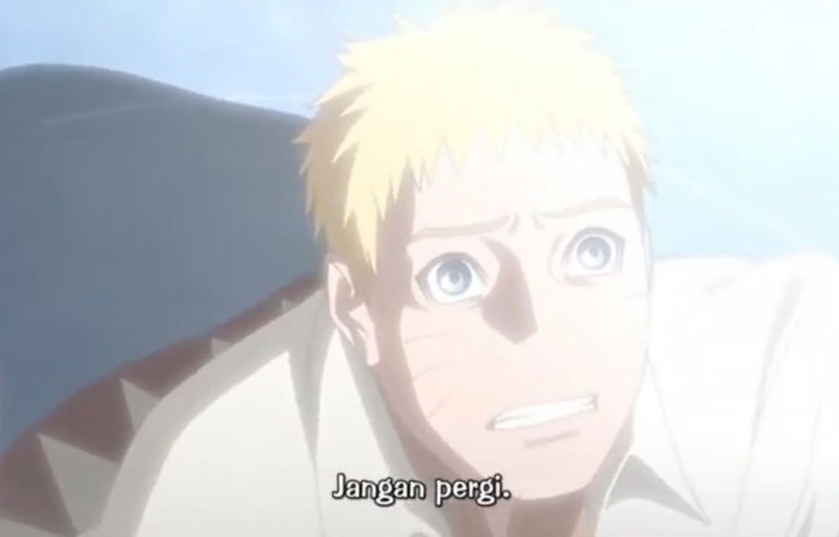 Naruto mengekspresikan ketidak relaan-nya ketika Kurama pergi. (Sumber: Capture Boruto Ep 218 via iQiyi)