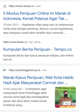 Laporan kasus penipuan (sumber: tangkapan layar dari pencarian google)