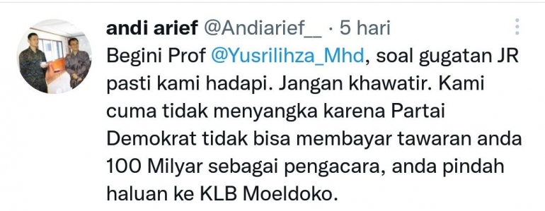Twitt Andi Arief (sumber: screenshot di Twitter)