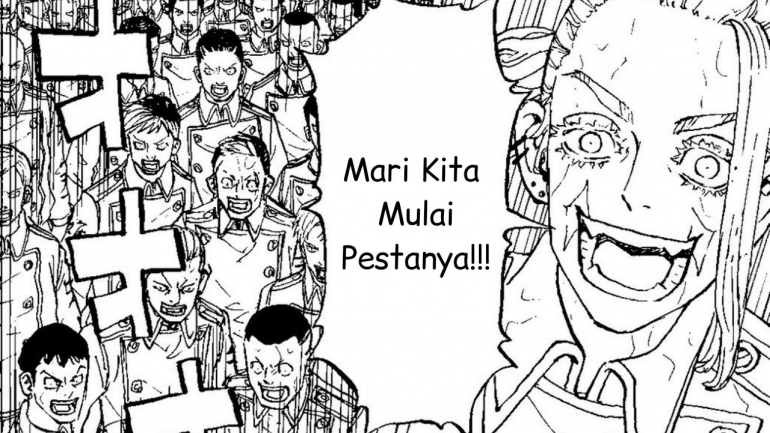 Sanzu memulai peperangan dengan Rokuhara Tandai. (Sumber: Dok. Kodansha, Tokyo Revengers)