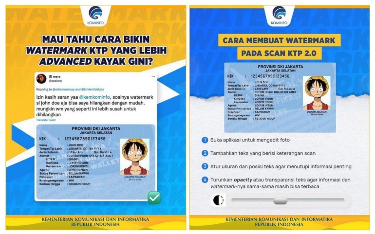 Langkah mengamankan KTP dengan watermark (sumber: Instagram @kemenkominfo)