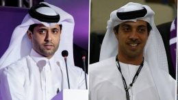 Nasser Al Khelaifi dan Sheikh Mansour, bos PSG dan Manchester City (Goal.com)