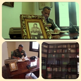 Kolase bidik layar tayangan video, diorama ruang kerja dan buku-buku Pak AH.Nasution | Dok.Pri kolase InCollage