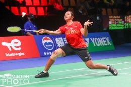 Ester Nurumi Tri Wardoyo kalah dalam partai tunggal terakhir melawan Jerman (Badminton Photo via Kompas.com)