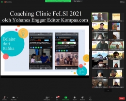 Maharsyalfath mengikuti sesi coaching clinic oleh Yohanes Enggar Harususilo, Editor Kompascom di FeLSI 2021.  (dok. pribadi).