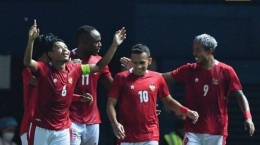 Para pemain Timnas Indonesia merayakan gol. sumber gambar : Tribunnews.com