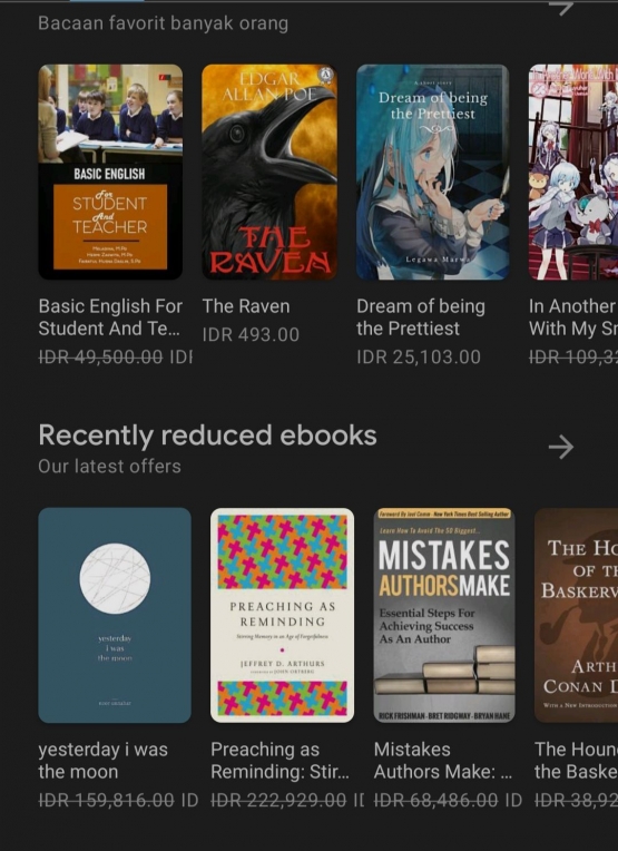 Pilihan berbagai E-Book. Diambil dari tangkapan layar Google Play Store pribadi. 