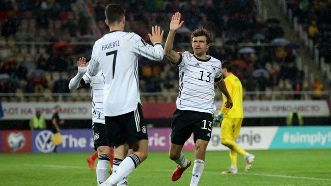 Ekspresi kegembiraan para pemain Jerman saat mengalahkan Makedonia Utara.Foto:Alex Grimm/Getty Image/detik.com