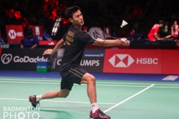 Shesar Hiren Rhustavito saat bertanding melawan wakil Aljazair. (Badmintonphoto/via KOMPAS.COM)