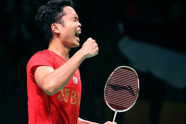 Anthony Ginting meraih poin kemenangan pertama Indonesia atas China di final Piala Thomas 2020/Foto: Twitter/badmintonindonesia 
