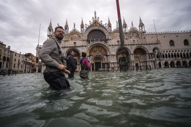 Banjir di Piazza San Marco, Venice pada 15 Nov 2019 lalu. Sumber: Getty images/AFP/ www.forbes.com