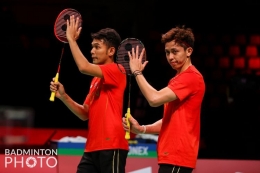 Fajar Alfian/Muhammad Rian Ardianto saat tampil pada Piala Thomas 2020. (BadmintonPhoto/Yohan Nonotte/via KOMPAS.COM)
