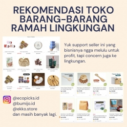 Rekomendasi toko yang menjual barang-barang ramah lingkungan (Sumber : Astarianadya).